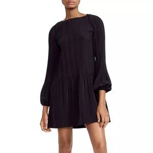 Maje Plissé Pleated Long Sleeve Dress black size 1 (small)